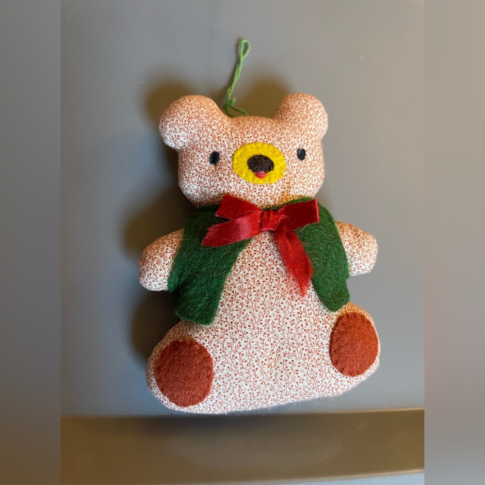 Vintage Fabric Teddy Bear Christmas Ornament Rare Holiday Country